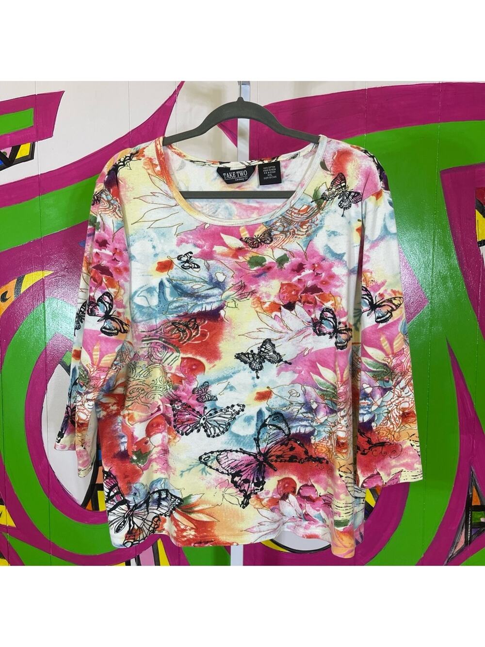 Take Two Clothing Co. Floral Butterfly Long Sleeve Shirt. Size XXL.